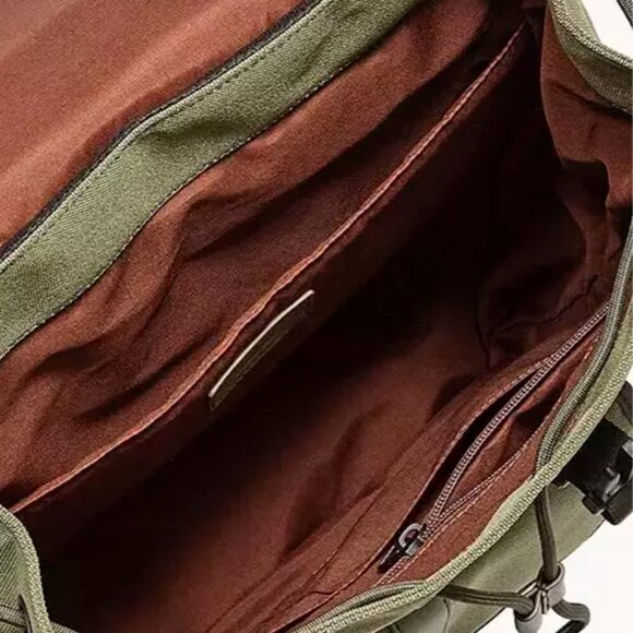 S Fossil Weston Nylon Olive Green Laptop Backpack Leather Trim SBG1320345 NWT main image 8